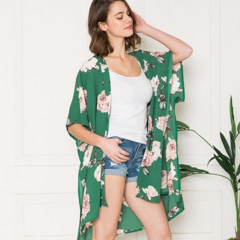 Justin Taylor Floral Side Slit Kimono
